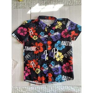 Baltimore Orioles Shirt Mens XL Black Floral Hawaiian Button Up City Connect
